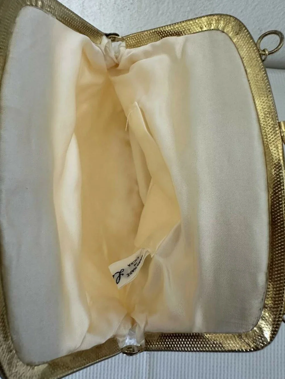 Vintage Beaded Evening Bag  Ivory Beads and a Gold-tone Metal Frame
